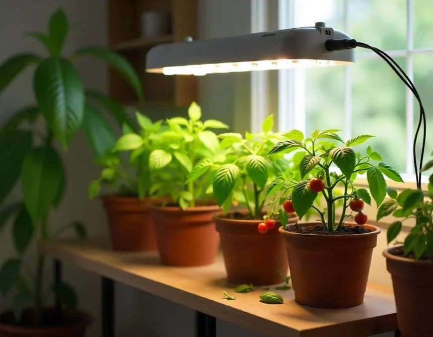 Person harvesting ripe cherry tomatoes from an indoor plant.