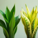 Snake plant with yellow leaves due to overwatering.