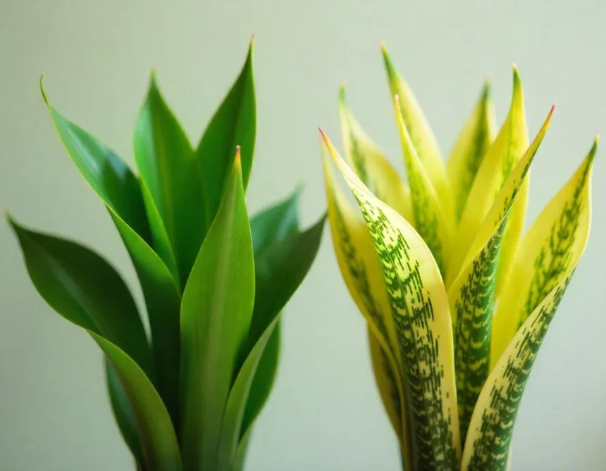 Snake plant with yellow leaves due to overwatering.